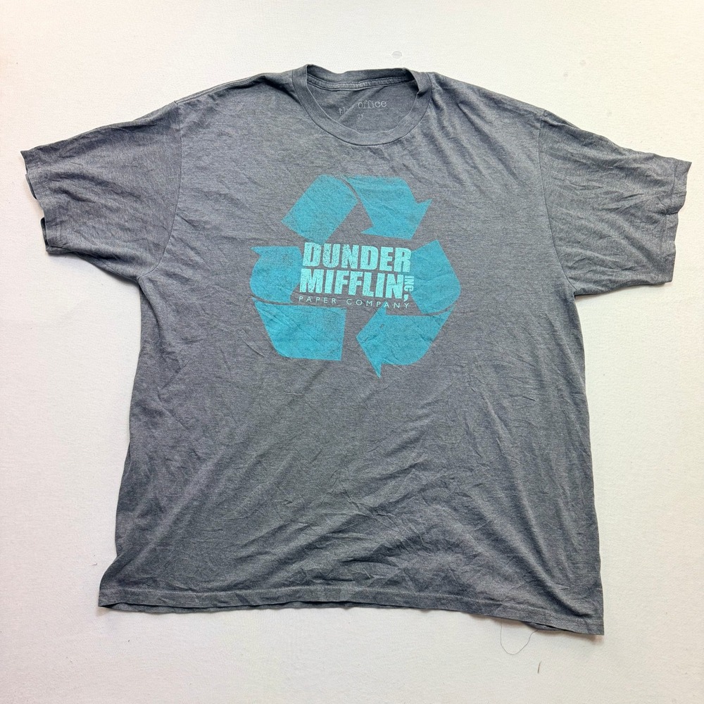 The Office T-Shirt Mens 2XL Gray Excellent Dunder Mifflin Recycle Graphic Tee